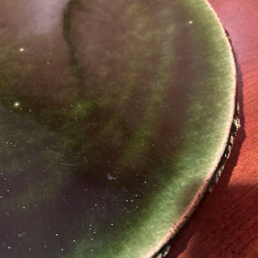 新品◆④織部焼　森脇　文直作　緑色の陶器製丸皿大皿35.5cm