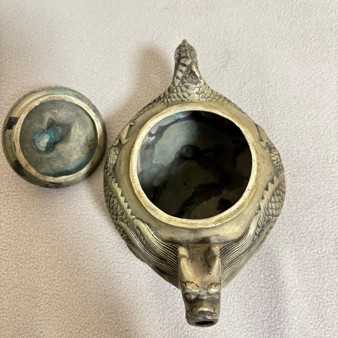 乾隆年製　金工雕刻龍急須．酒器中国美術中国古玩●年代物龍図時代骨董●美術品