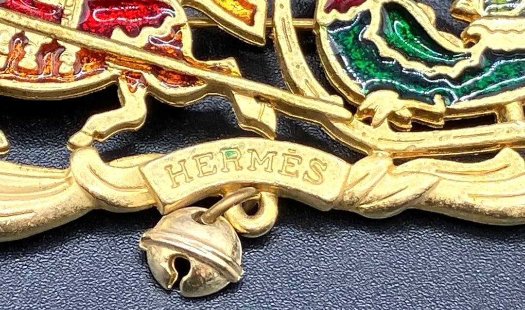 レア アンティークHERMES 七宝焼 ブローチ 馬車 ヴィンテージ￼ エマイユ