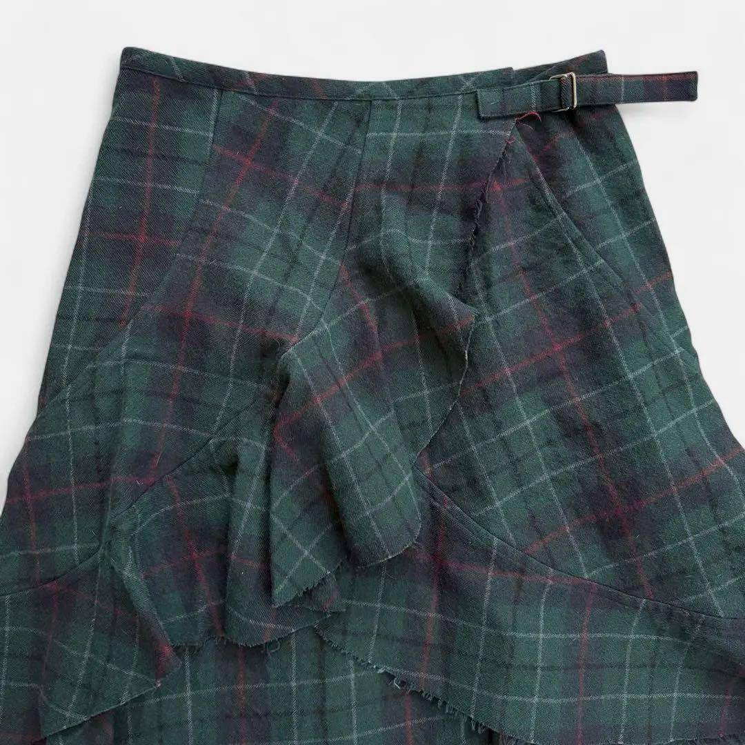アレマンド様リクエストフリル アシンメトリー スカート チェック ウール