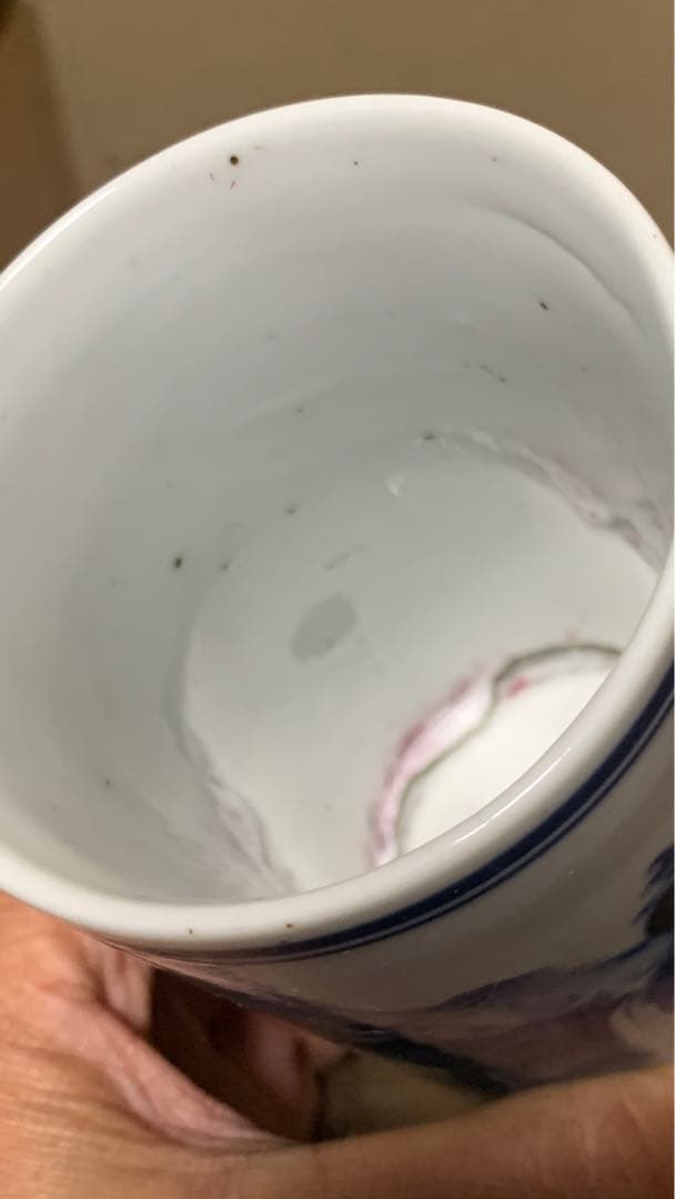 アンティーク シノワズリ　中国清朝中期　　白磁染付　透かし彫り　青花　筆立