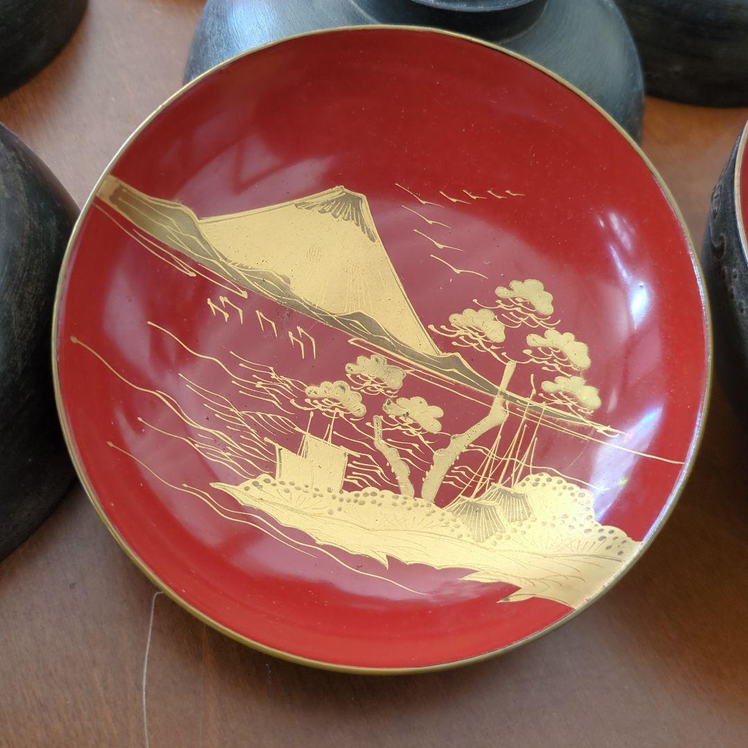 今ちゃん　骨董　お椀　会津塗　鉄錆塗り螺鈿　10つ