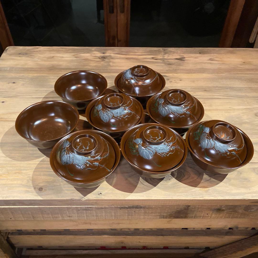 江戸時代 漆器 海老 絵柄 骨董品 アンティーク 食卓装飾 伝統工芸