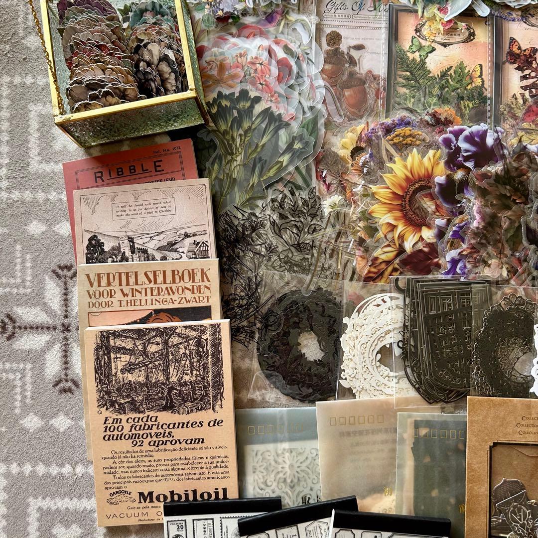 大量 紙モノ コラージュ素材まとめ売り レア シール 洋書 スタンプ マステ