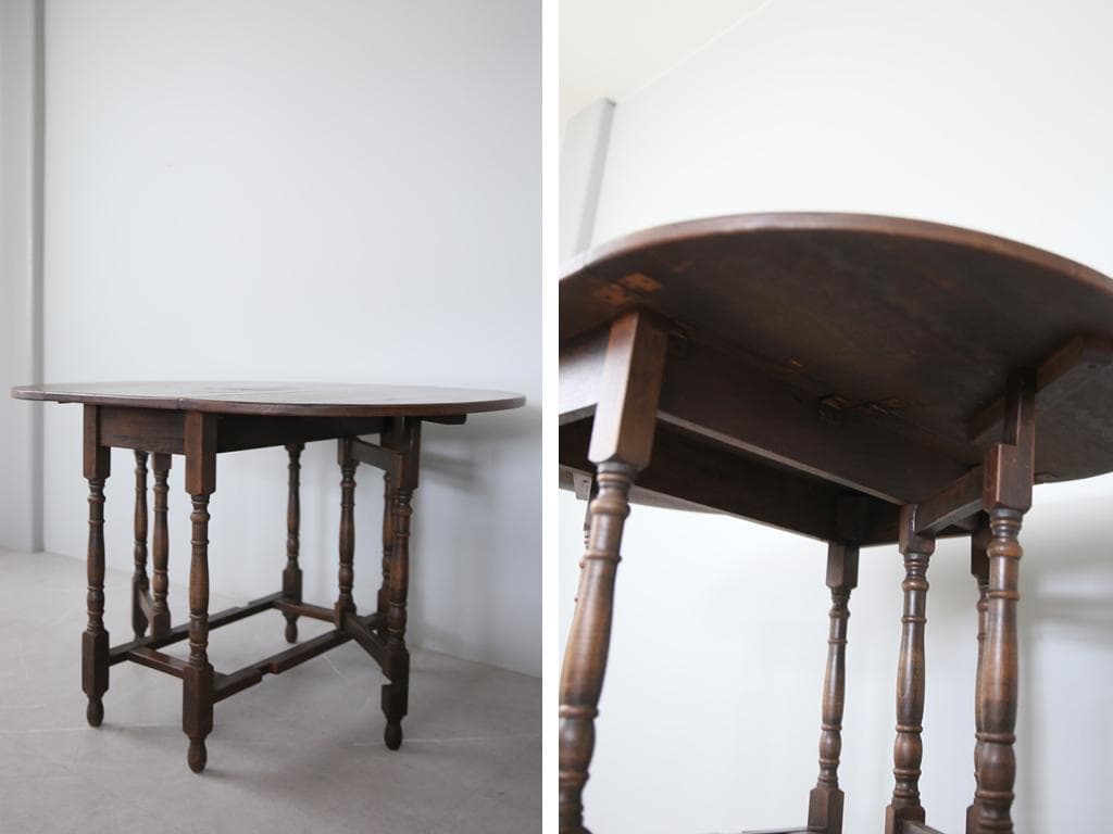 英国アンティーク木製ゲートレッグテーブル/ダイニング机バタフライ(87-40)