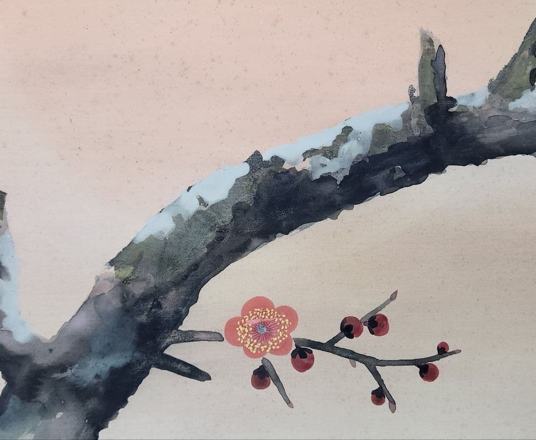 【旭に紅梅図】森戸國次 2617 共箱 国次　掛け軸　肉筆