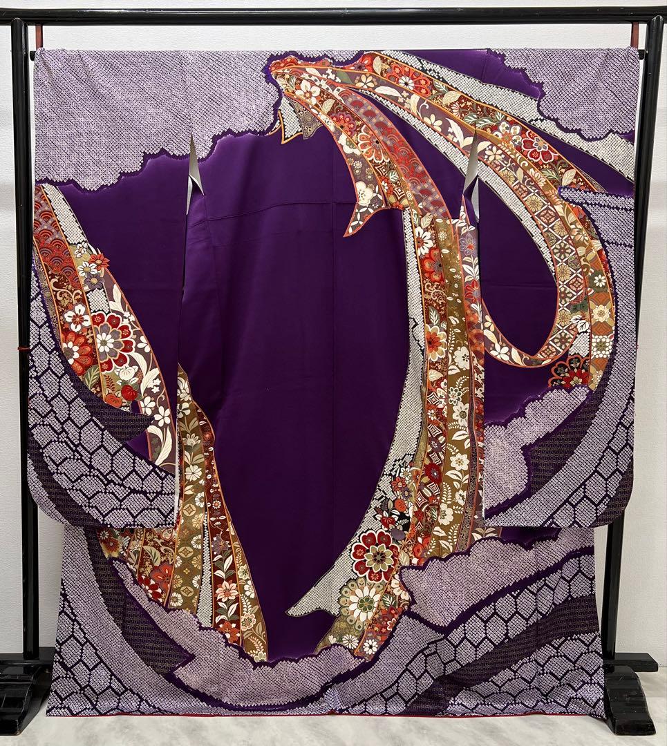 振り袖　フルセット　長襦袢　成人式　金彩加工　絞り　熨斗目　長尺袋帯　734