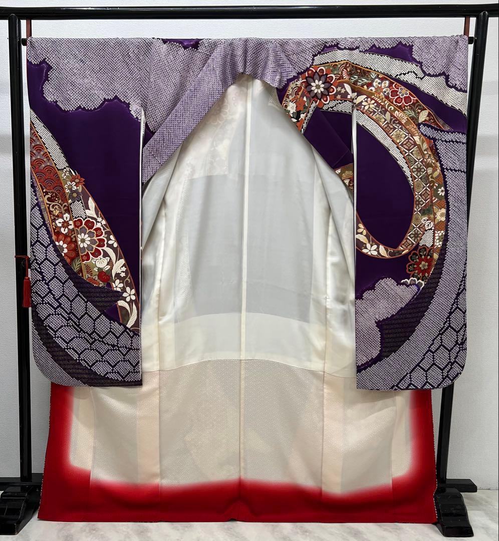 振り袖　フルセット　長襦袢　成人式　金彩加工　絞り　熨斗目　長尺袋帯　734