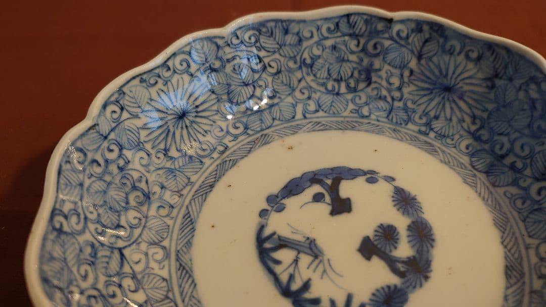 古伊万里　蛸唐草　微塵唐草　染付　成化年製　アンティーク古伊万里　江戸期　2客