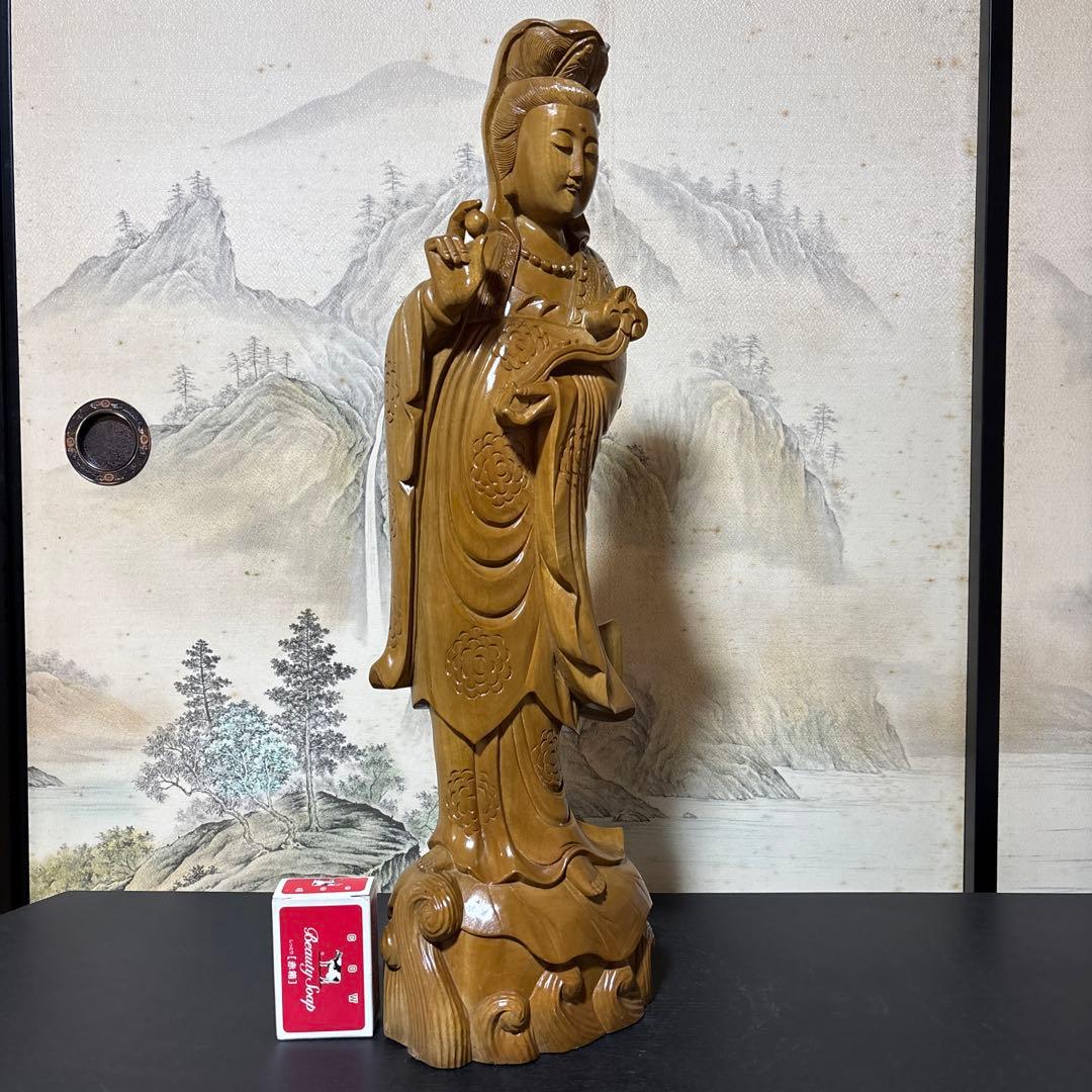 大型 観音菩薩 木彫　仏像 彫刻　開運　風水　置物　縁起物　インテリア　如意持ち