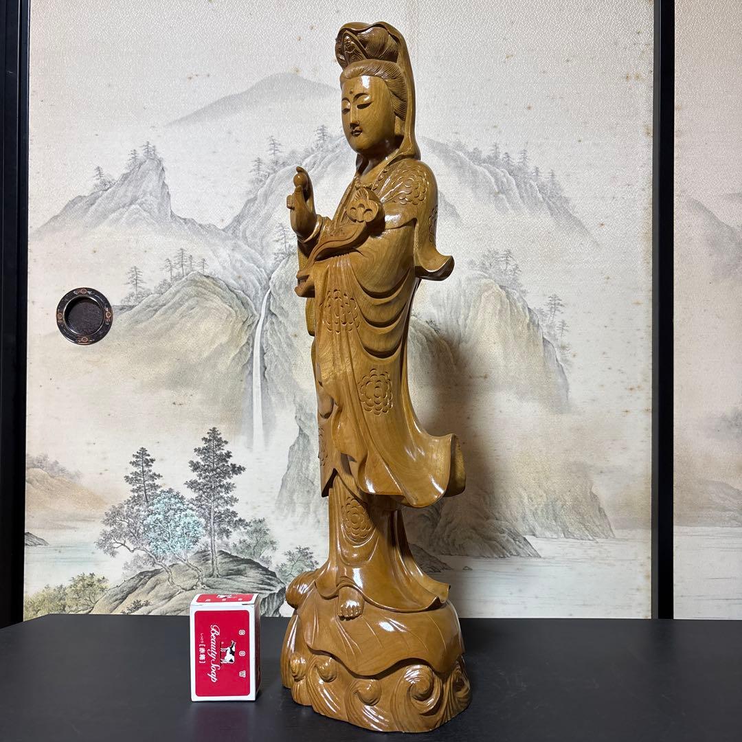 大型 観音菩薩 木彫　仏像 彫刻　開運　風水　置物　縁起物　インテリア　如意持ち