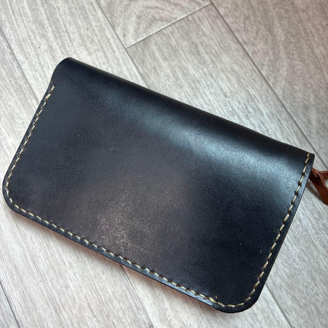 【週末セール】【茶芯】ブラック×ブラウン　ミドルトラッカーウォレット　真鍮
