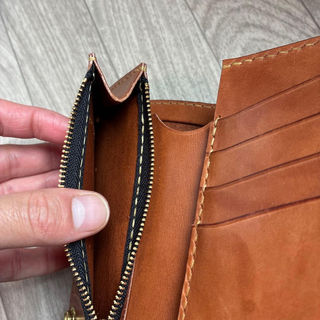 【週末セール】【茶芯】ブラック×ブラウン　ミドルトラッカーウォレット　真鍮