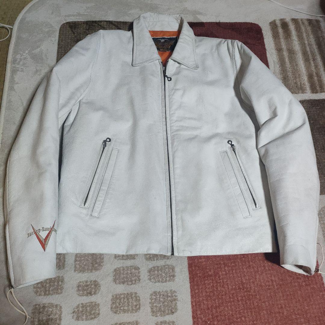 ハーレーダビッドソン　本革ホワイトレザーシングルライダースジャケット　日本製