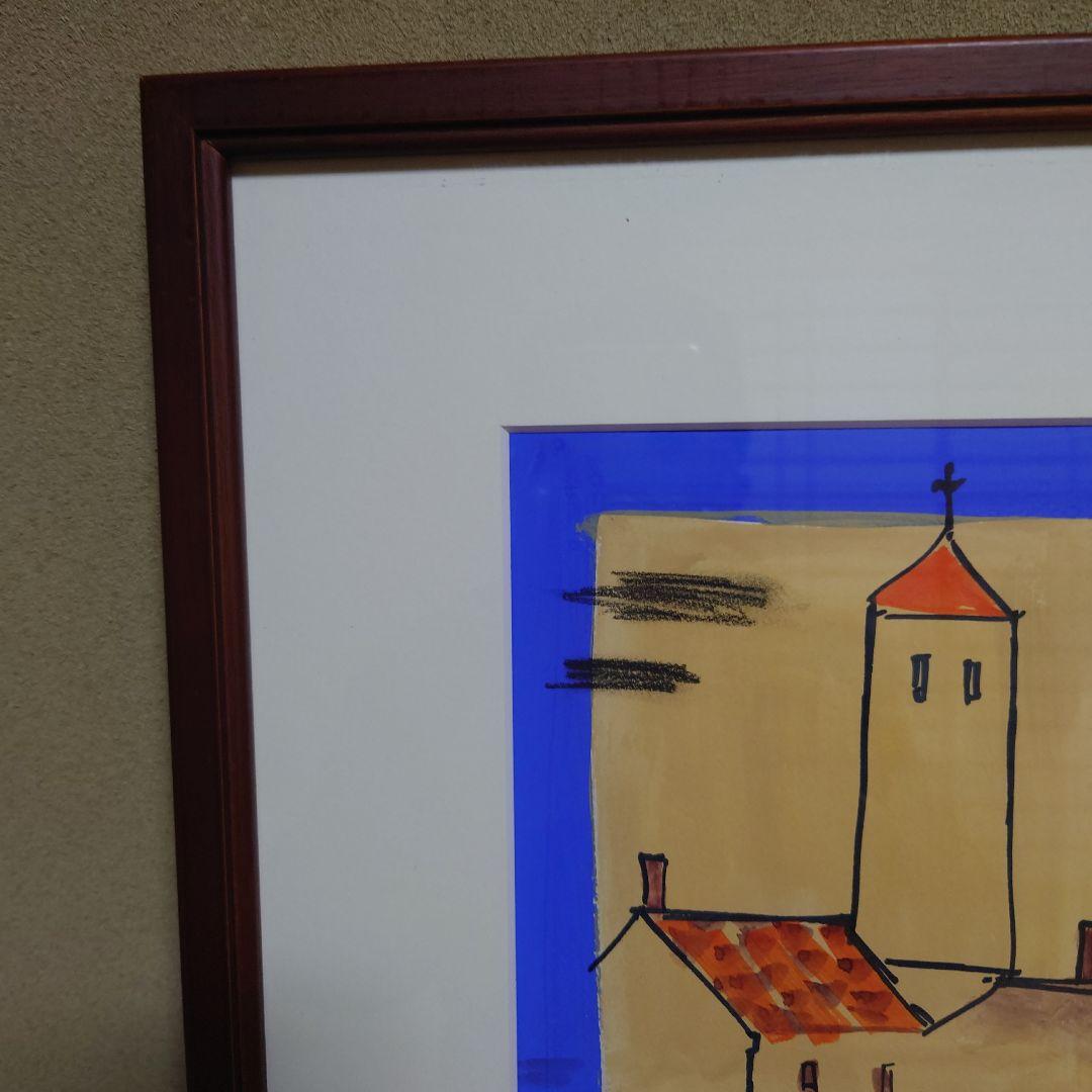 八幡三郎「中世の町」肉筆水彩画　1993年作【真作保証】