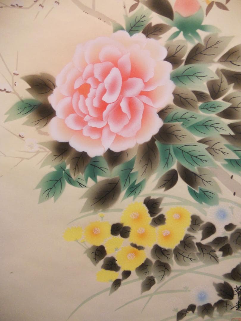 掛け軸 草堂 四季花 絹本 希少 軸装 茶道具 掛軸 美品 です。