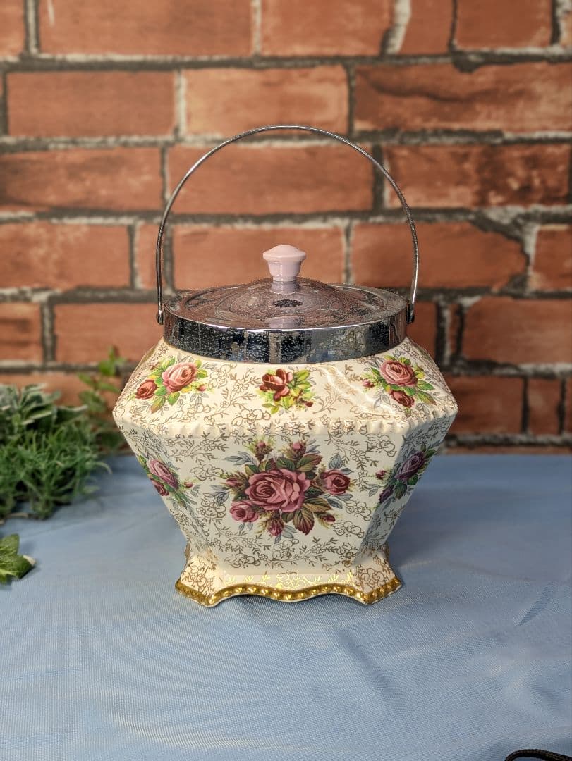 イギリス アンティーク 陶器製 ビスケットバレル バラ JAMES KENT