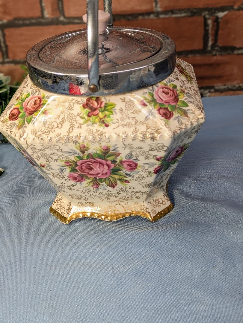 イギリス アンティーク 陶器製 ビスケットバレル バラ JAMES KENT