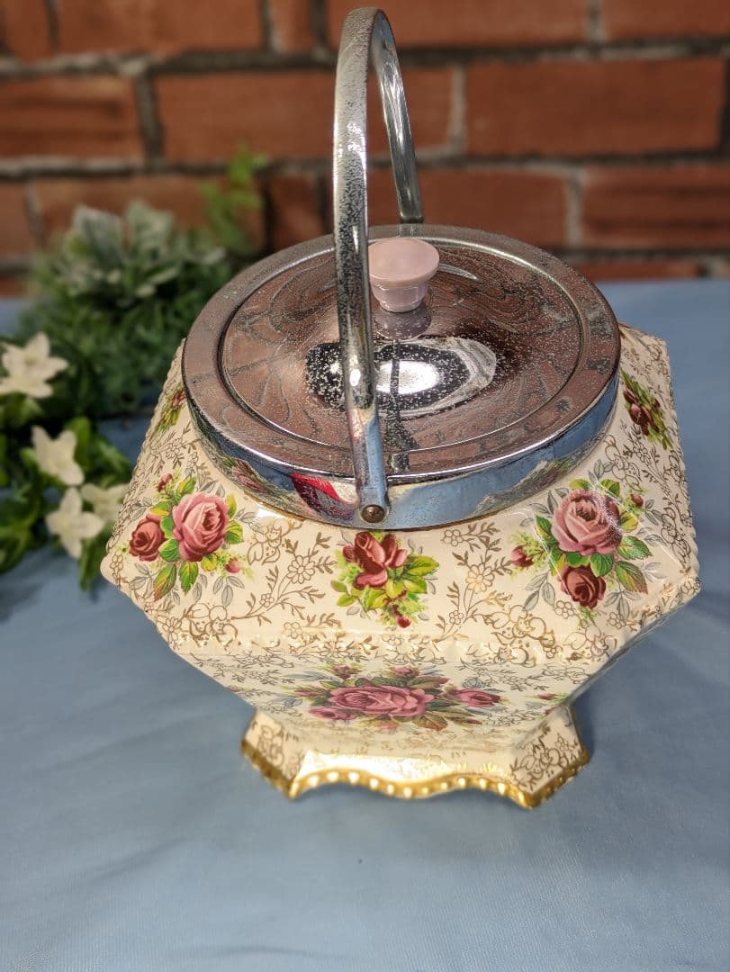 イギリス アンティーク 陶器製 ビスケットバレル バラ JAMES KENT