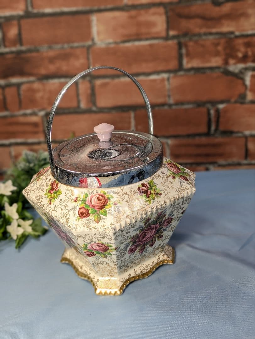 イギリス アンティーク 陶器製 ビスケットバレル バラ JAMES KENT