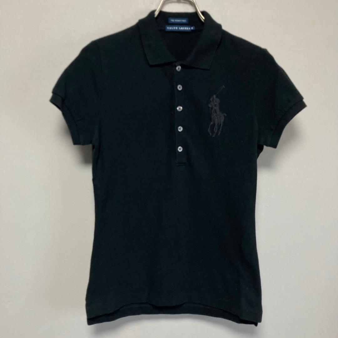 黒 ラルフローレン RALPH LAUREN ポロシャツ M ブラック刺繍ロゴ黒