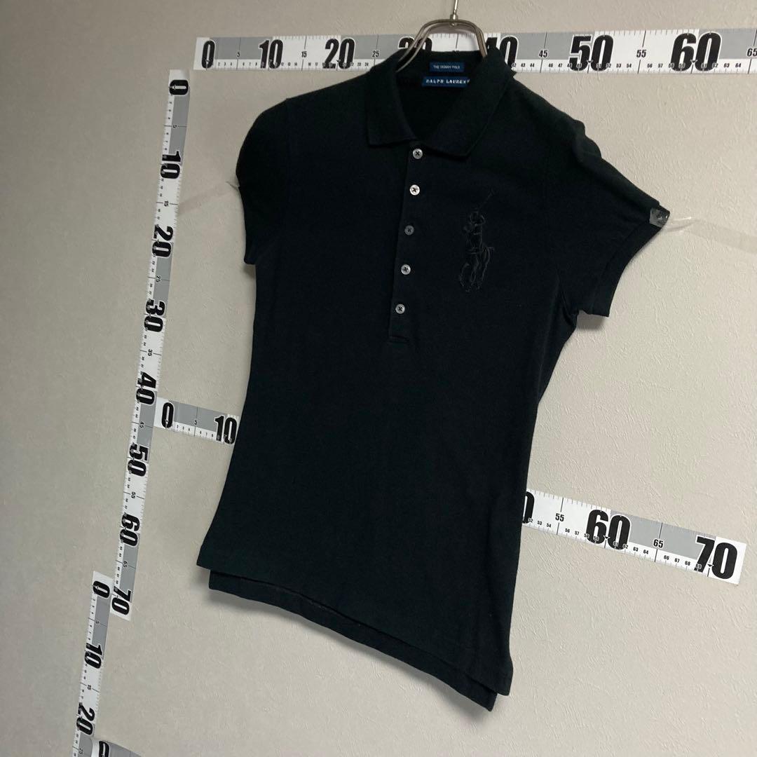 黒 ラルフローレン RALPH LAUREN ポロシャツ M ブラック刺繍ロゴ黒