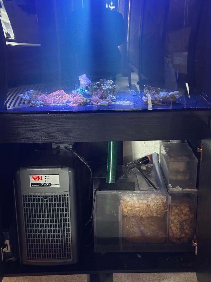 オーバーフロー水槽 900×450×450 台 ポンプ 照明セット　ブラック菅