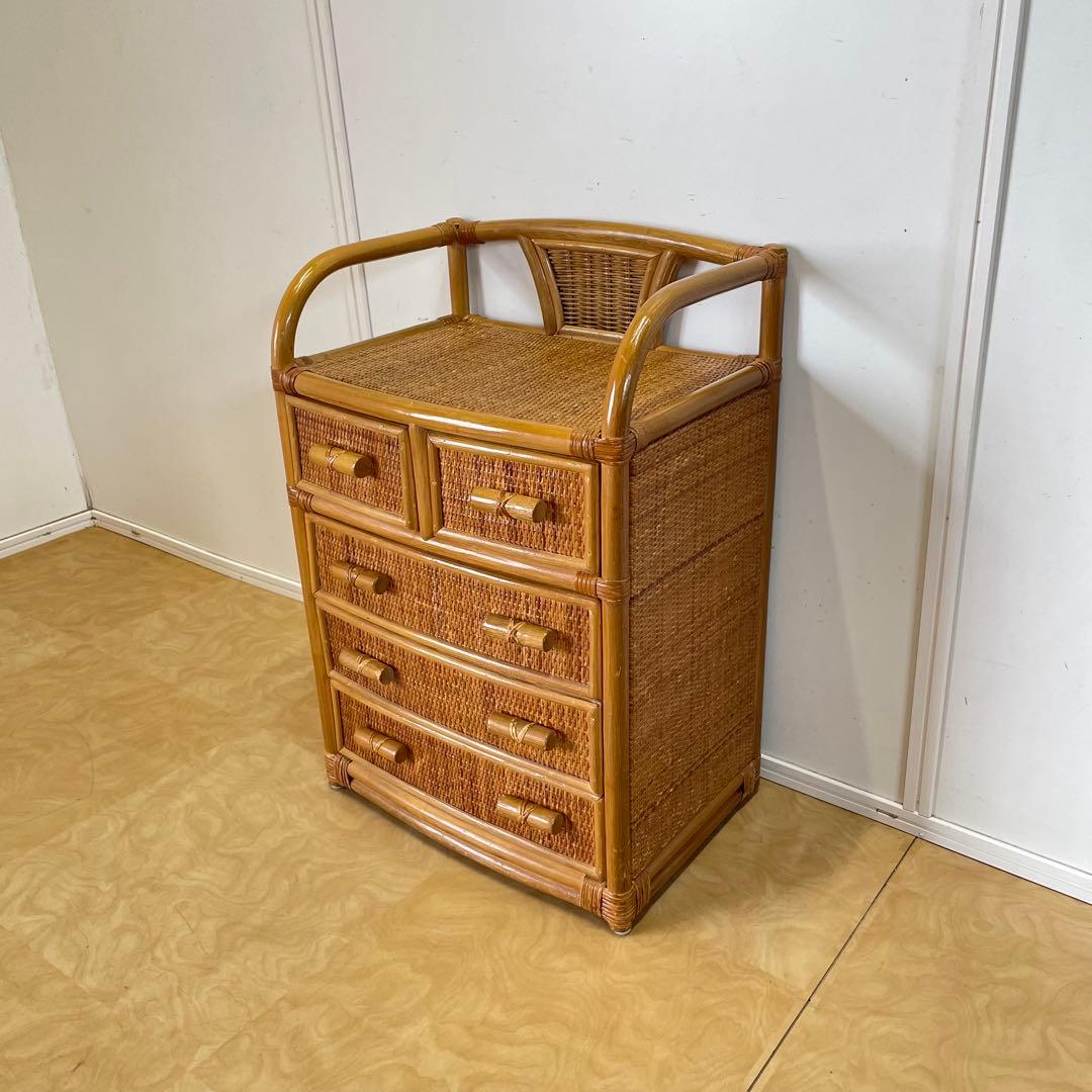 籐 ラタン 4段チェスト② 引き出し 収納 タンス 箪笥 電話台 ビンテージ