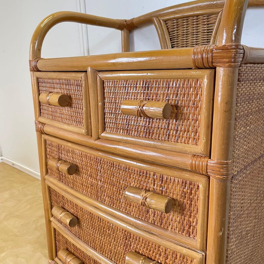 籐 ラタン 4段チェスト② 引き出し 収納 タンス 箪笥 電話台 ビンテージ