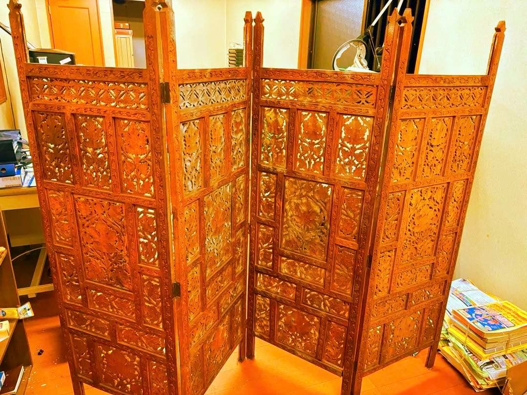 木製彫刻パーティション ホワイト