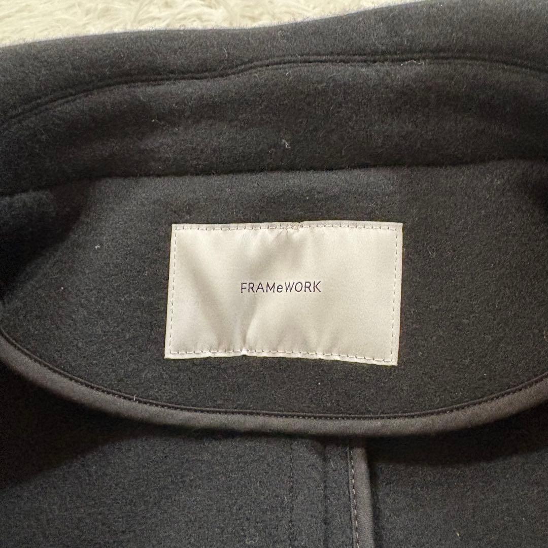 美品✨フレームワーク　ロング　Pコート　メルトンウール　ダブル　ネイビー　38