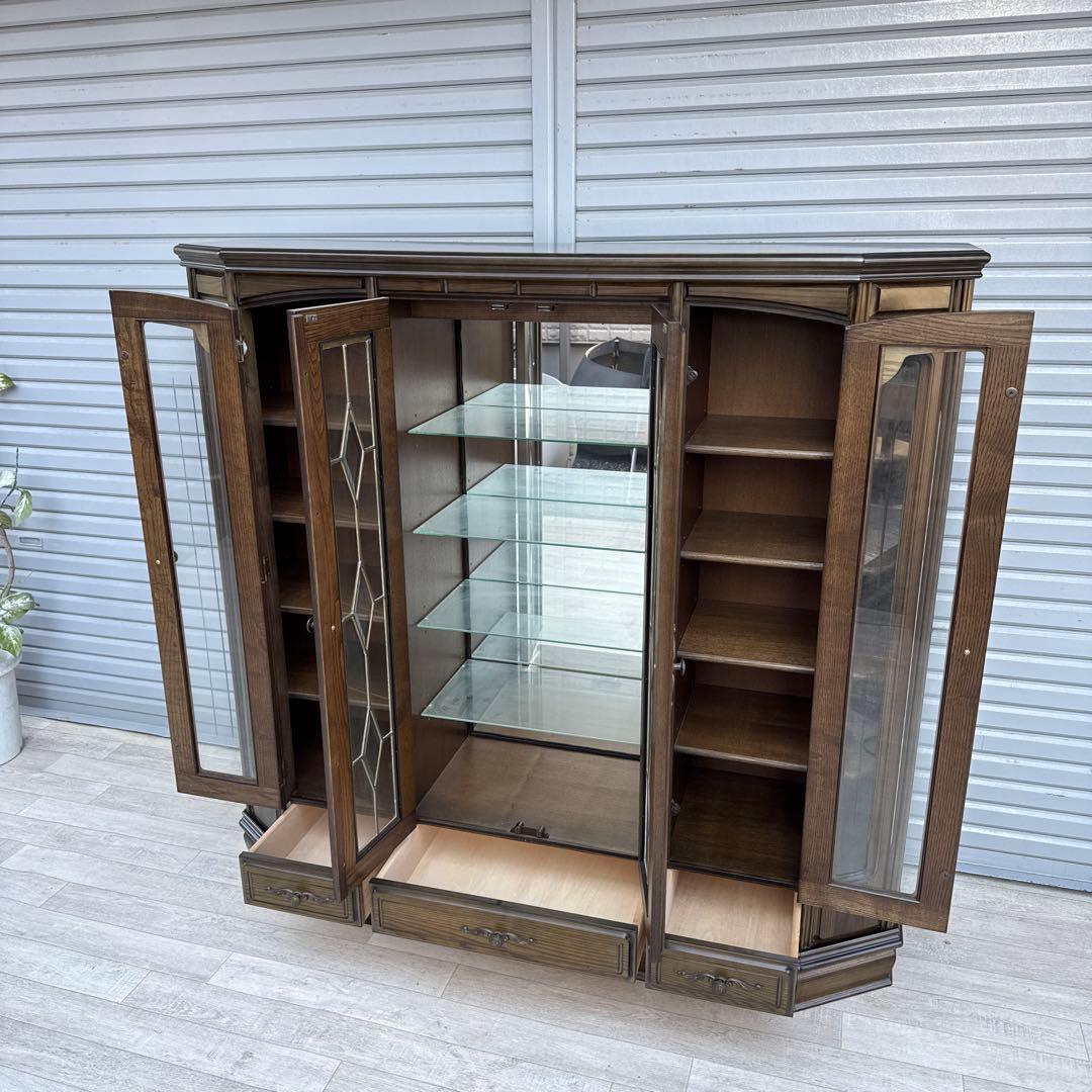 希少ヴィンテージ 旭川純木工芸　いさみや　ステンドグラス　飾り棚　キャビネット