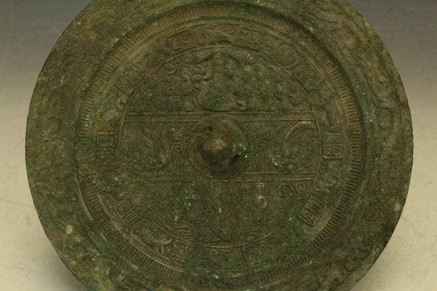 中国美術 青銅鏡 饕餮紋 時代物(HA506)