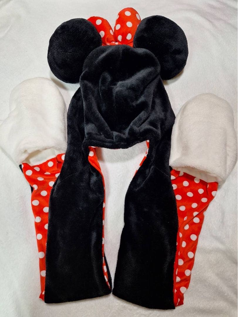 ぽ*ん様 ミニーちゃん　マフラーキャップ　ディズニー　ファンキャップ　赤　ギャル