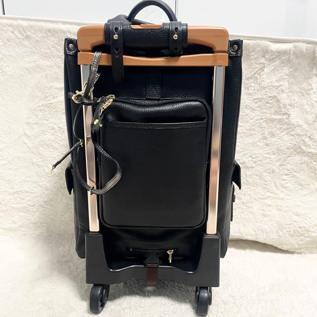 美品 ルコンド レザー 本革 キャリーケース ブラック 黒 大容量 多機能 金具
