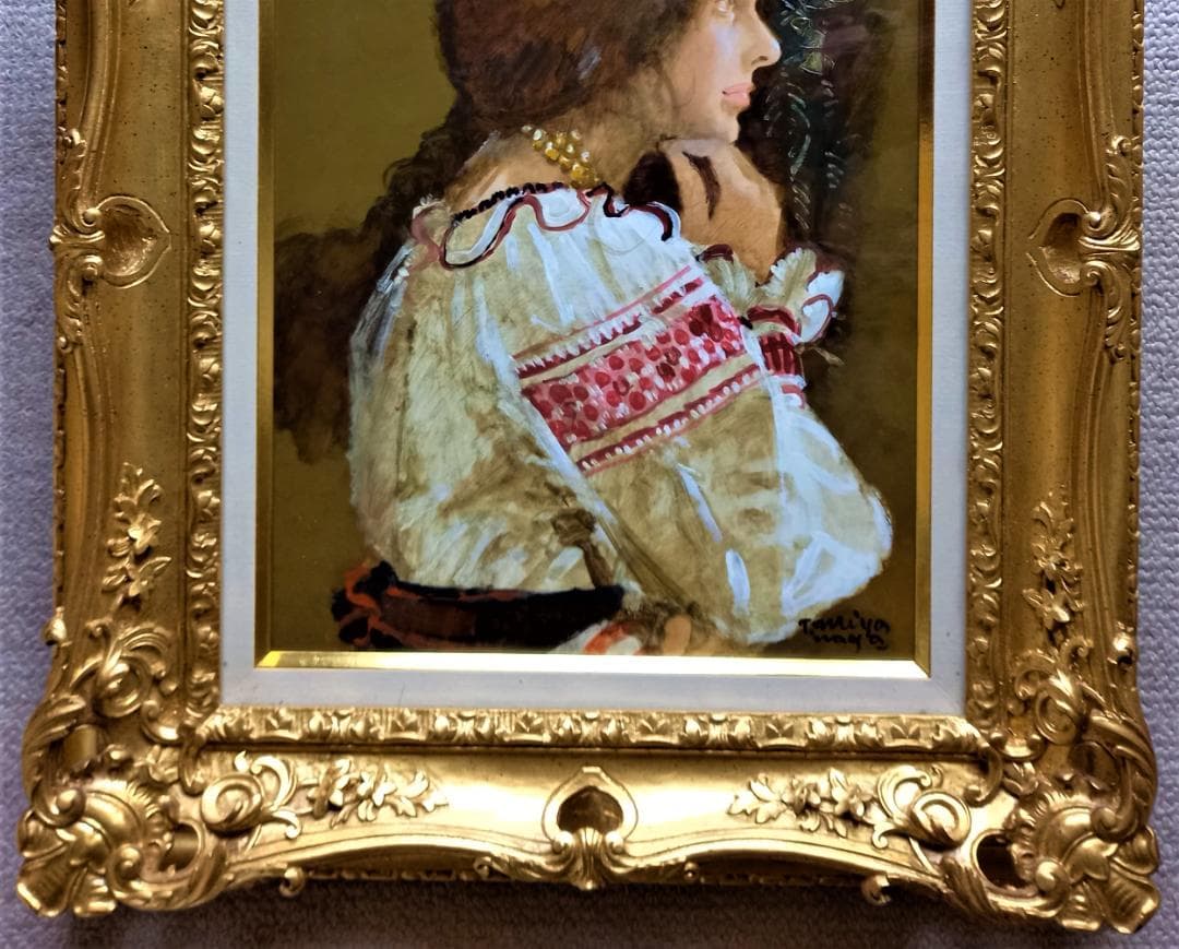 宮永岳彦　「婦人像」　F６号　　豪華な金縁額装　　真作