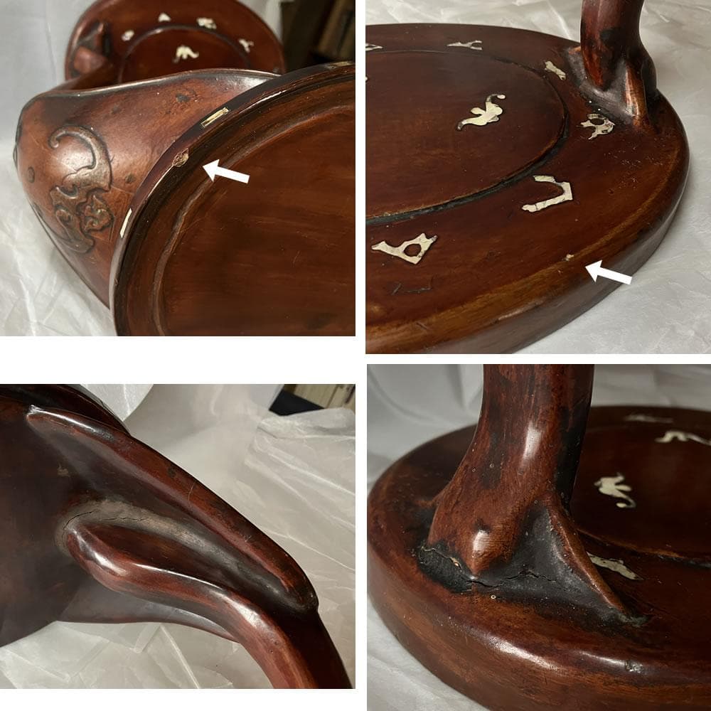 F1263 唐物 高卓 木箱入り 水指棚 飾棚 茶棚 螺鈿 茶道具