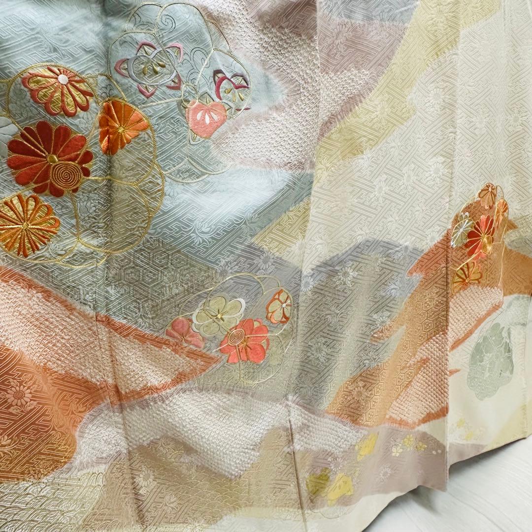 y*☆様 振袖 裄66 美しい刺繍に絞り 金駒刺繍 着物 正絹 広衿 RK-61