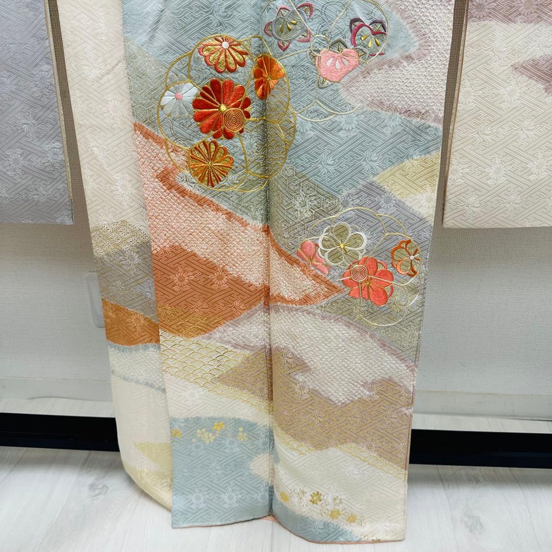 y*☆様 振袖 裄66 美しい刺繍に絞り 金駒刺繍 着物 正絹 広衿 RK-61