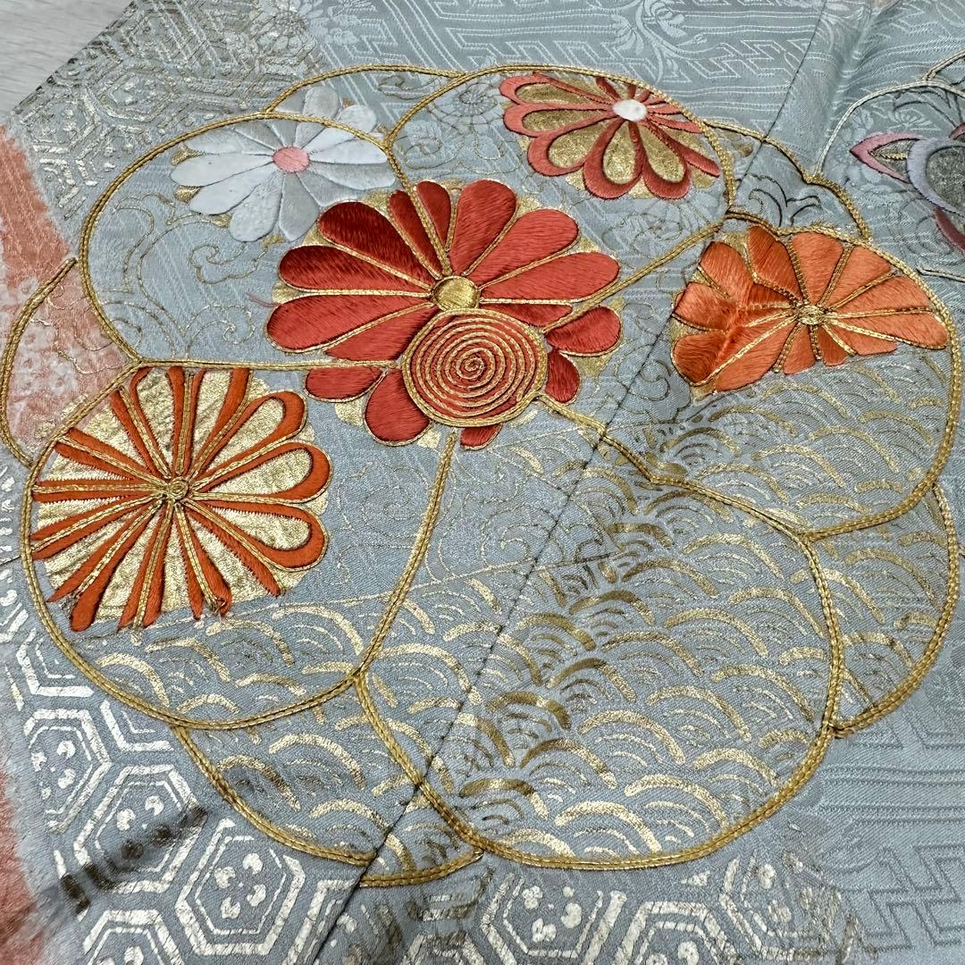 y*☆様 振袖 裄66 美しい刺繍に絞り 金駒刺繍 着物 正絹 広衿 RK-61