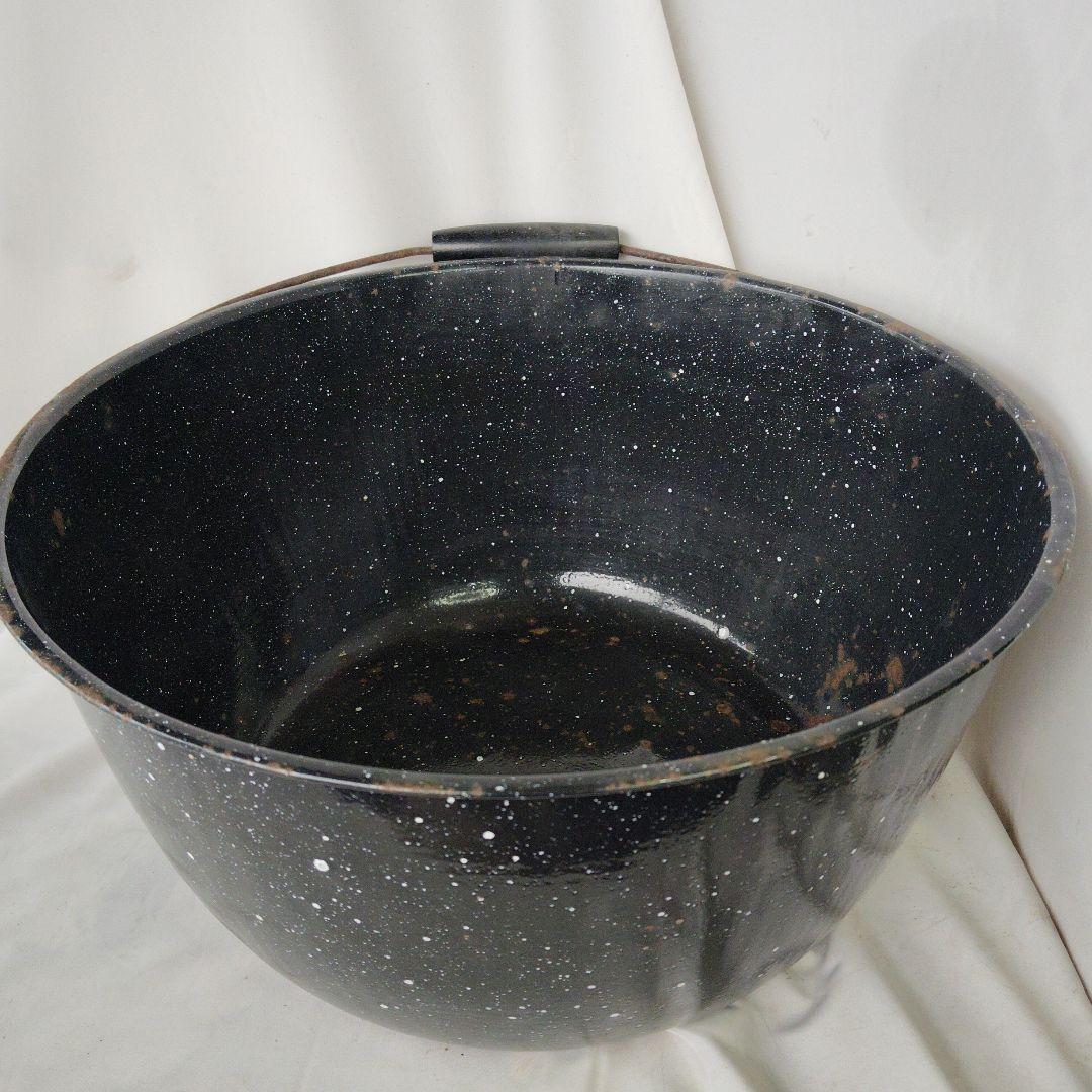 アンティーク　ホーロー　取手付大鍋