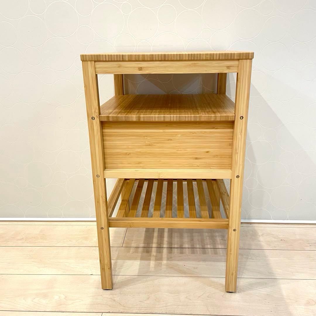【美品】IKEA NORDKISA 竹製サイドテーブル 引き出し付き　北欧家具