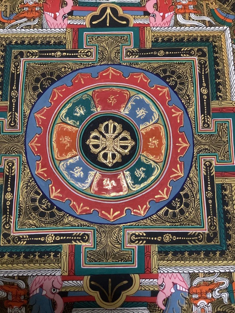 《 チベット密教　新品　1点物 》 手描き　曼荼羅　梵字　法具　仏画　仏教　b1