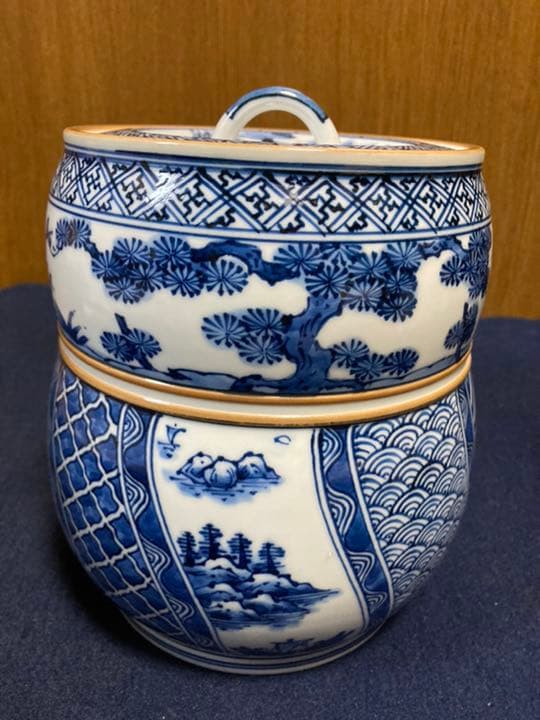 染付　水指　瓢形　祥瑞写　景雲共箱