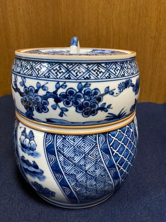 染付　水指　瓢形　祥瑞写　景雲共箱