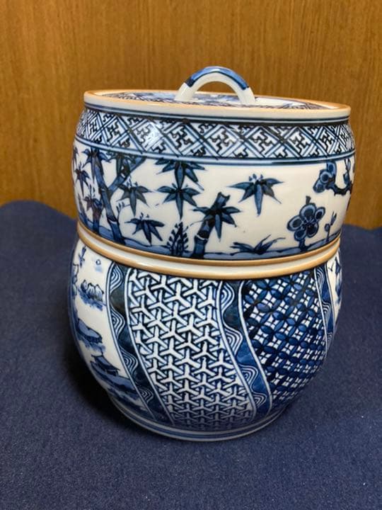 染付　水指　瓢形　祥瑞写　景雲共箱