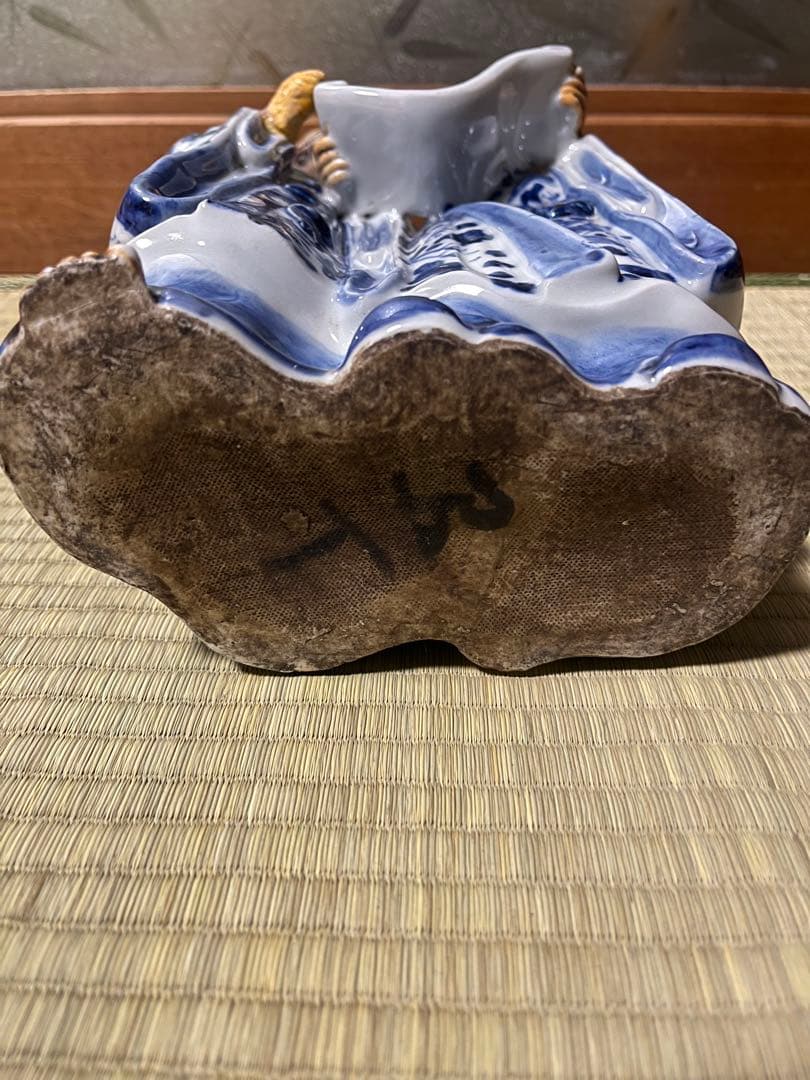 江戸期 寒山十律染付人物 置物