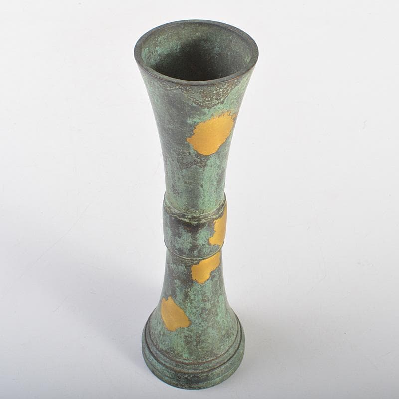 平安　秦蔵六造　 塗金銅　立鼓式花瓶　M　R7423