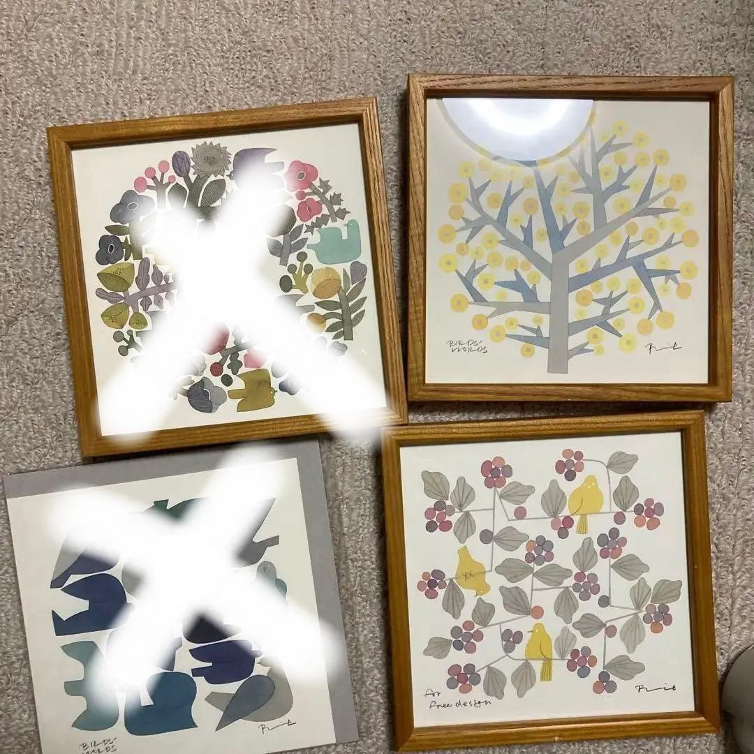 美品　シルクスクリーンポスター　バーズワーズ　木製額付き