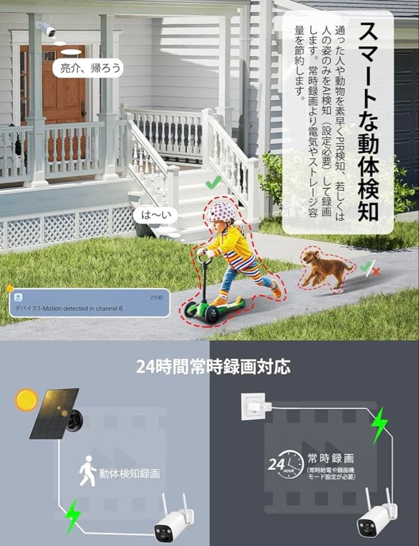 【400万画素】監視 ソーラー 防犯カメラ4台＋ソーラーパネル4台＋ミニ録画機）